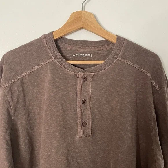 NEW American Giant Mens Broken In Premium Slub Henley Shirt Large Brown USA - Picture 4 of 8